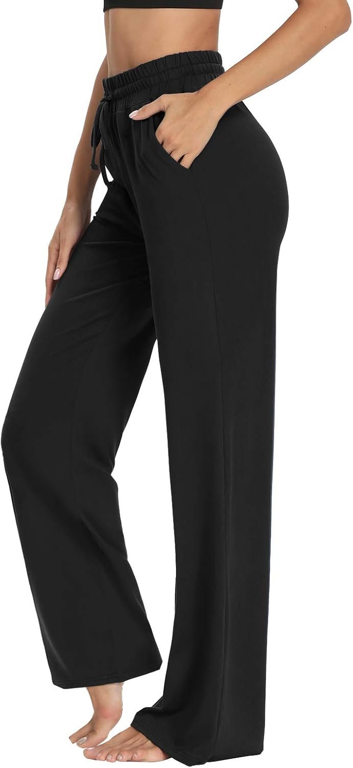 Womens Yoga Sweatpants Wide Leg High Waisted Lounge Pajamas Pants Comfy Workout Loose Pants with Pockets - Image 2