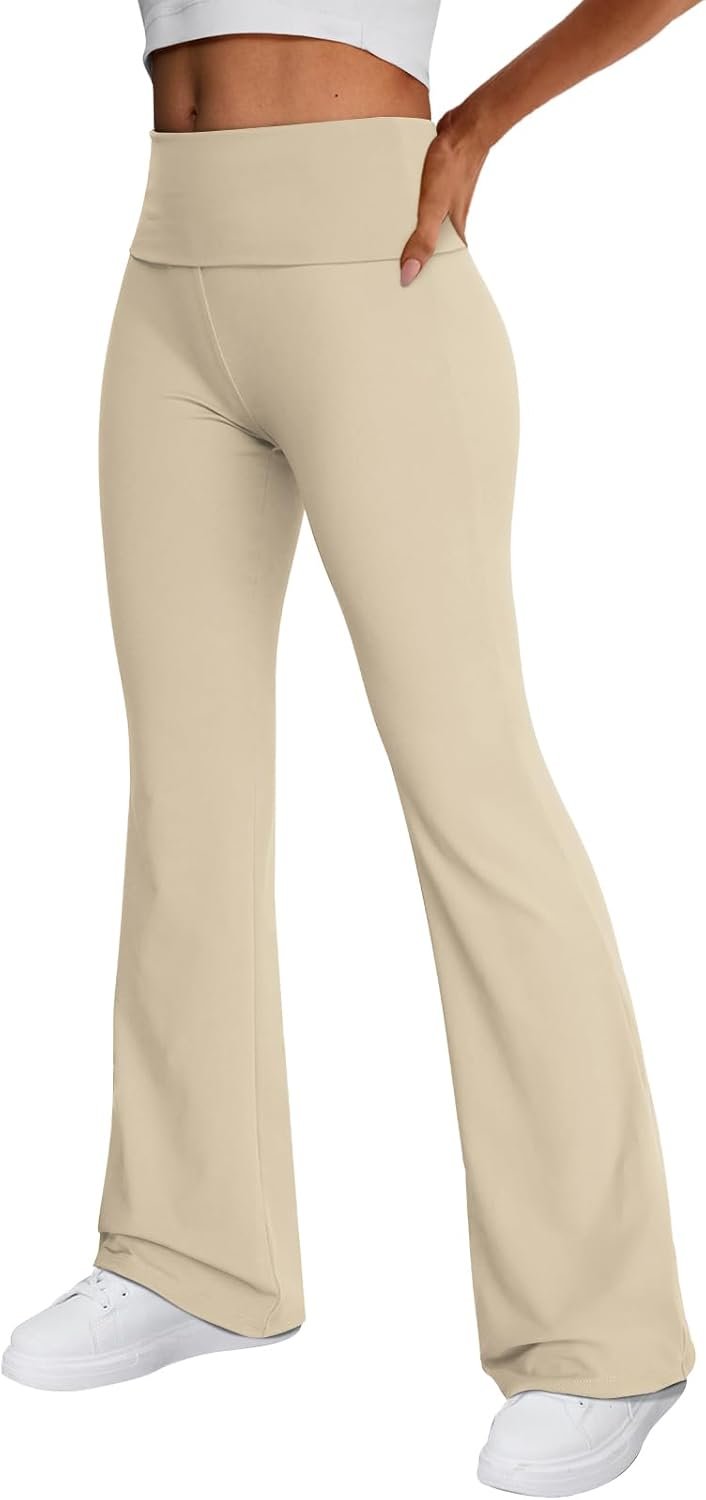 Women's Wide Leg Yoga Pants Bootcut Workout Flare Leggings Trendy High Waisted Fold Over 2026 Fall Outfits