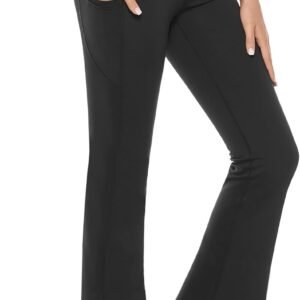 Bootcut Yoga Pants with Pockets for Women 30" Wide Leg Pants High Waist Tummy Control Workout Yoga Pants