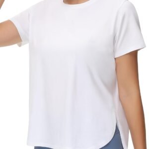 Women's Workout T-Shirts Loose Fit Short Sleeve Cotton Running Basic Tee Tops with Split Hem
