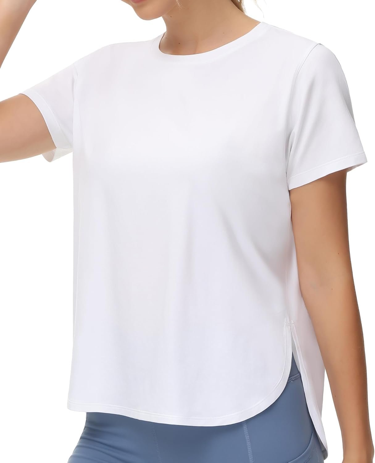 Women's Workout T-Shirts Loose Fit Short Sleeve Cotton Running Basic Tee Tops with Split Hem
