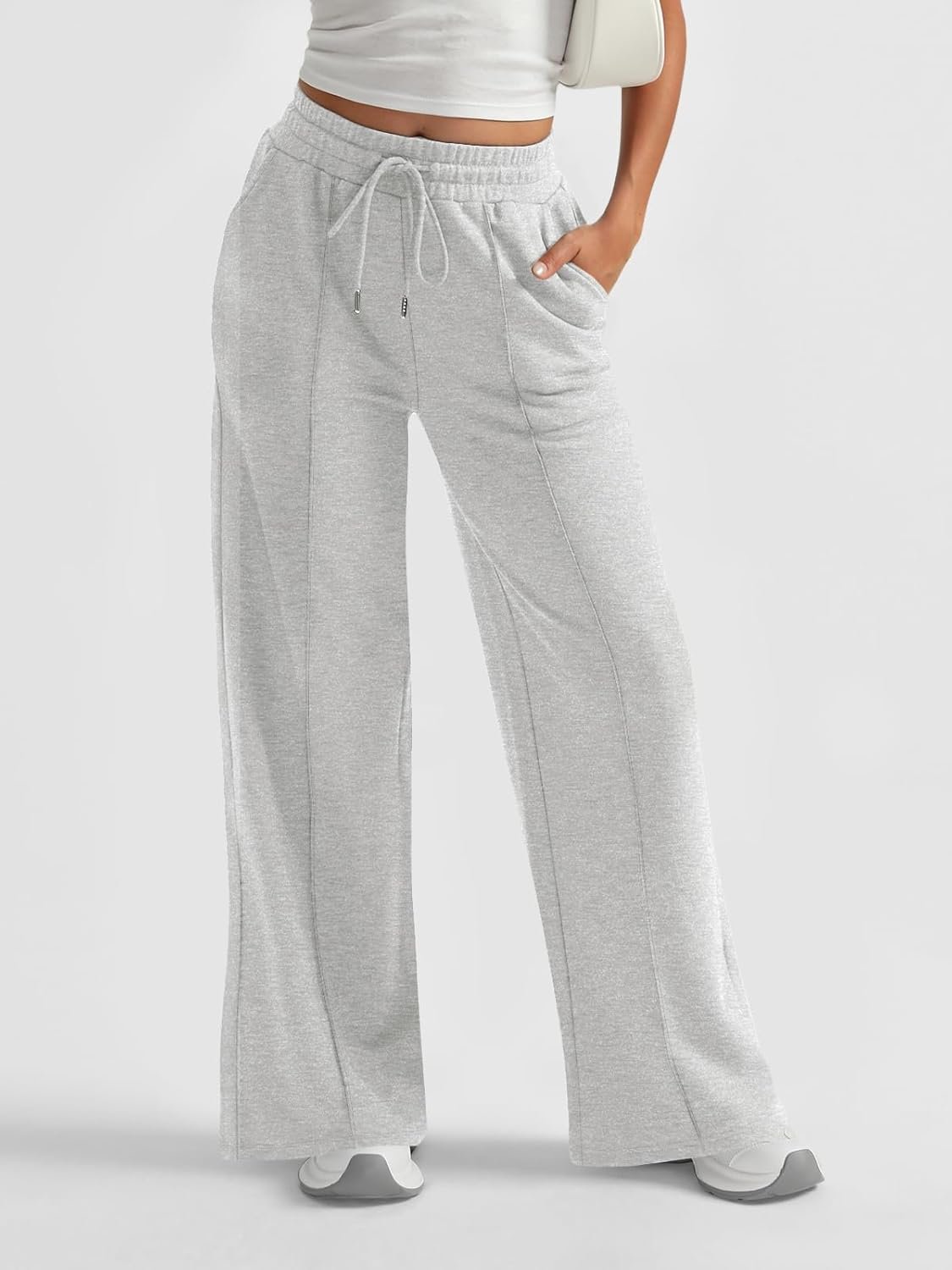 Womens Wide Leg Sweatpants High Waisted Baggy Pants Drawstring Athletic Joggers - Image 2