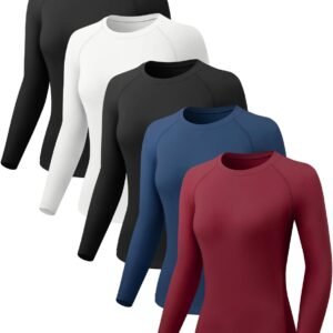 5 Pack Women's Compression Shirts Long Sleeve Workout Tops Athletic Dry Fit Base Layer Running Gym Yoga