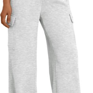 Womens Cargo Sweatpants Wide Leg High Waisted Baggy Drawstring Sweat Pants Fall Flared Pants with Pockets