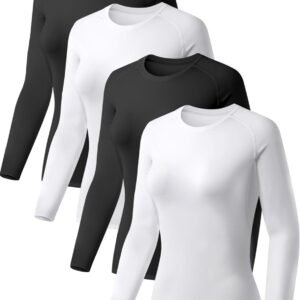 4 Pack Women's Compression Shirt Long Sleeve Performance Workout Baselayer Athletic Top Sports Gear