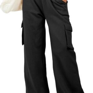 Women High Waisted Drawstring Wide Leg Cargo Pants 2026 Trendy Casual Baggy Joggers Pants with Pockets