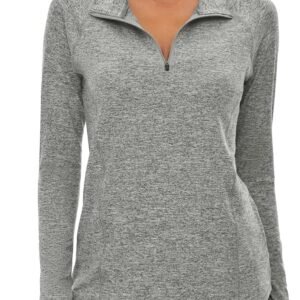 Womens UPF 50+ Long Sleeve 1/4 Zip Pullover Athletic Hiking Running Workout Tops