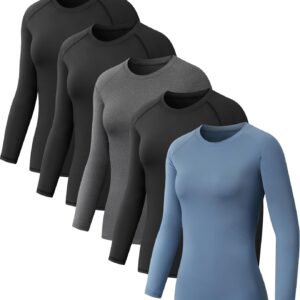 5 Pack Women's Compression Shirt Long Sleeve Workout Tops Athletic Baselayer Quick Dry Gym Yoga Running T-Shirt