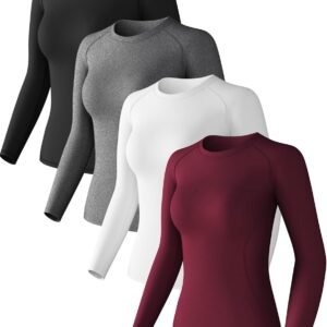 4 Pack Women's Long Sleeve Compression Shirts Athletic with T-Shirts Workout Tops for Gym Yoga Running
