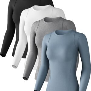 Women's Compression Shirts Long Sleeve Athletic Workout Tops Cool Dry Underscrubs Sun Protection for Gym Yoga Running