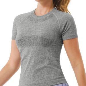 Womens Short Sleeve Athletic Shirts Slim Fit Breathable Running Shirts Moisture Wicking Yoga Workout Tops