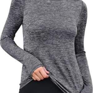 Womens Long Sleeve Workout Quick Dry Fitted Yoga Gym Athletic Shirts