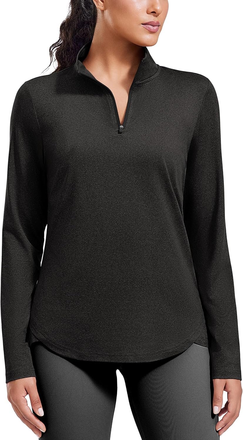 Workout Tops for Women Long Sleeve Athletic Shirt Quarter Zip Running Shirts Stretchy UPF 50+ Yoga Hiking Tee Top