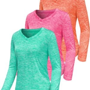 3-5 Pack Women Long Sleeve Shirts Workout V Neck Lightweight Quick Dry Sun Loose Fit T Shirts Athletic Running Tee Tops